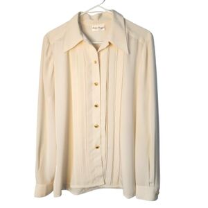Vintage Philippe Marques Cream Tuxedo Pleated Blouse Size 12